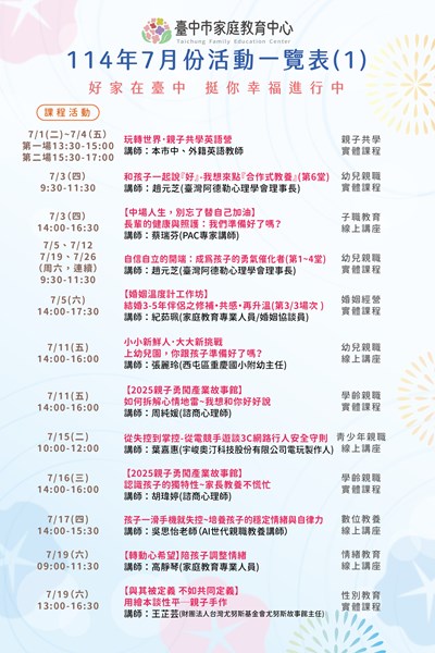 114年7月份活動一覽表(1)