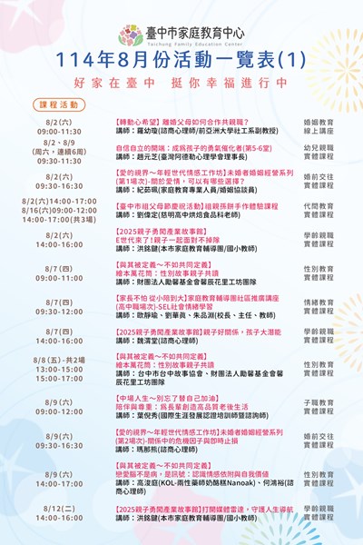 114年8月份活動一覽表(1)