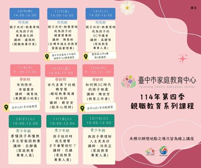 114年「第四季親職教育課程」
