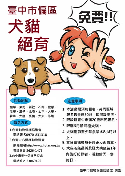 犬貓源頭管理 7-9月犬貓絕育3合1活動開放報名