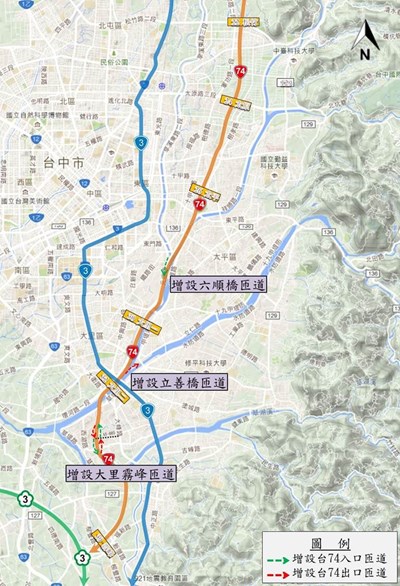 規劃台74線新增匝道位置圖(台中市交通局提供)